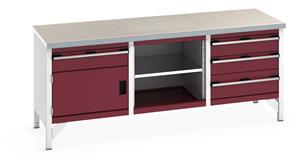 41002060.** Bott Cubio Storage Workbench 2000mm wide x 750mm Deep x 840mm high supplied with a Linoleum worktop (particle board core with grey linoleum surface and plastic edgebanding), 4 x drawers (3 x 150mm & 1 x 200mm high), 1 x 350mm high integral storage...